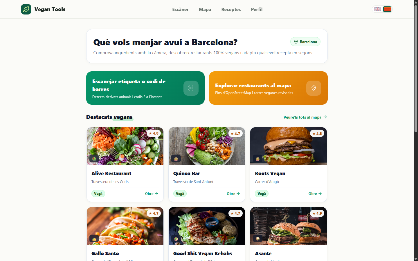 Vegan Tools Production Home Screen