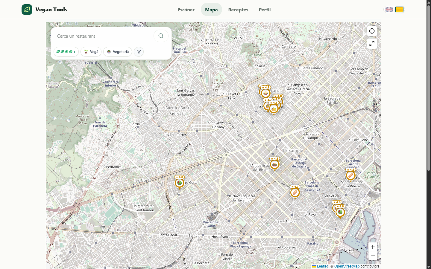 Interactive Vegan Map Interface